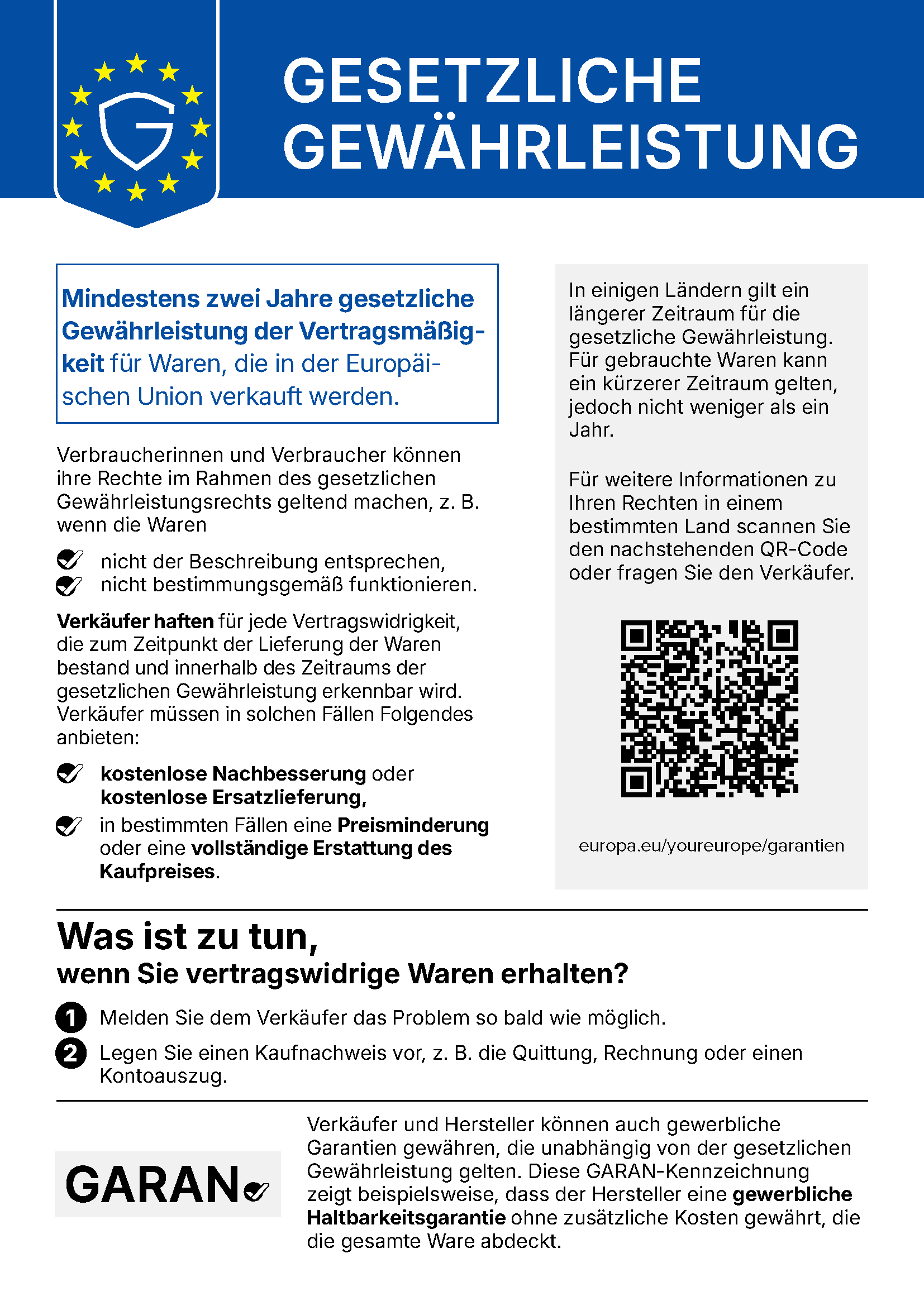 Offizieller EU-Hinweis zur gesetzlichen Gewährleistung von mindestens zwei Jahren